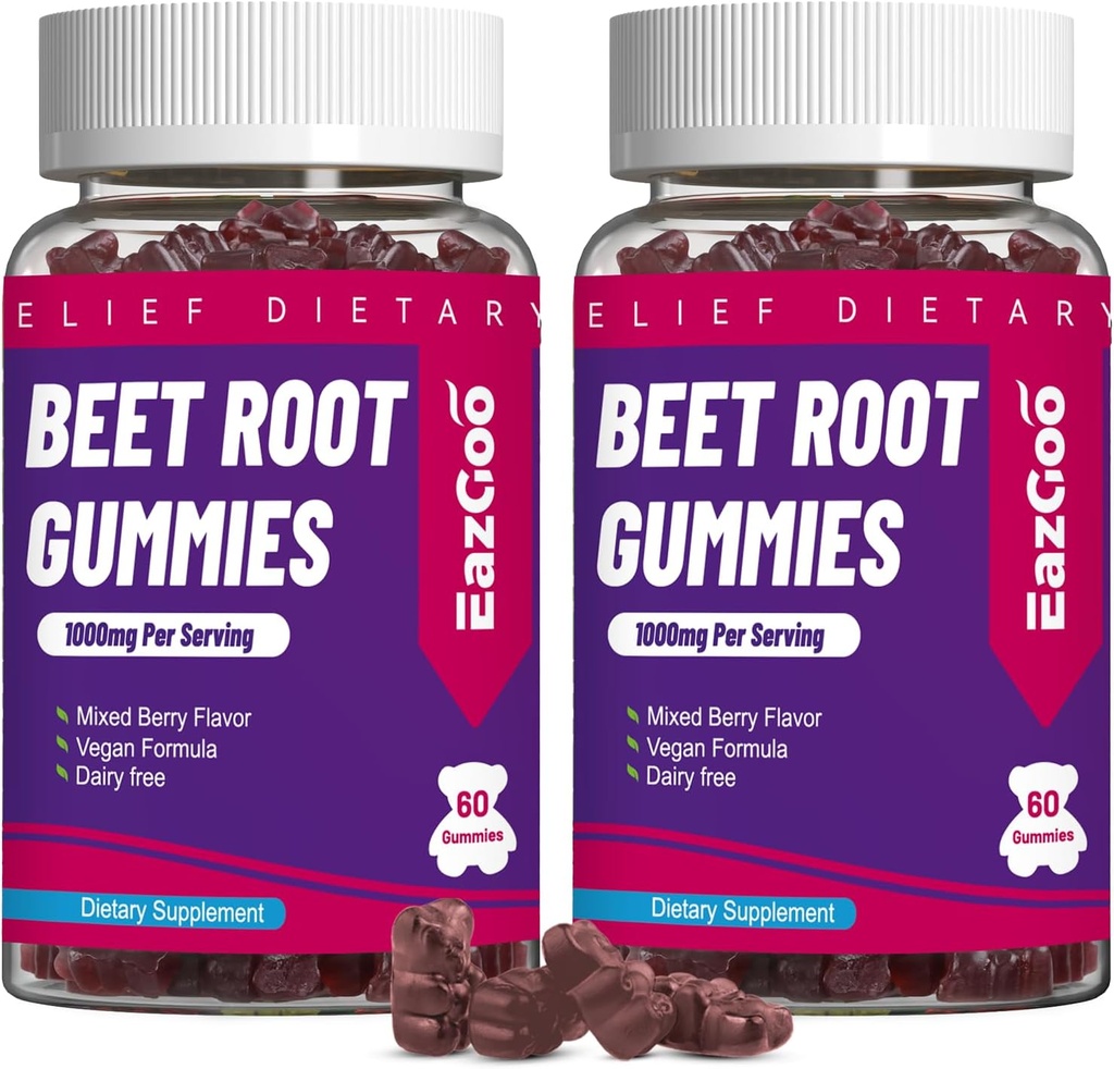 Gummie di radice di barbabietola, Chews morbido radice di barbabietola con radice di barbabietola, Estratto di semi di uva e polvere di radice di barbabietola, Vegan, Non OGM, 120 Conte