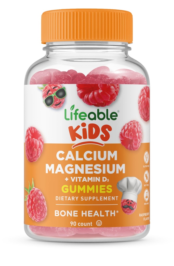 Magnesio del calcio dei bambini e Gummies della vitamina D | Grandi Gummies del calcio dei bambini di degustazione | per la salute dei denti e dei ossa | Integratori di resistenza del Bone per i bambini | 90 Gummies