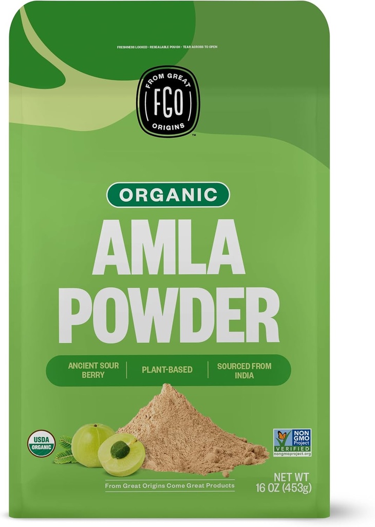 Polvere di Amla organica di FGO (Amalaki), 100% cruda dall'India, 16oz (pacchetto di 1)