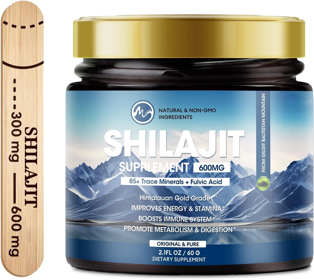 M inch 600mg Shilajit Pure Siberia Organic Shilajit Resina - Shilajit Resina per uomini e donne con alta potenza per energia, resistenza e immunità