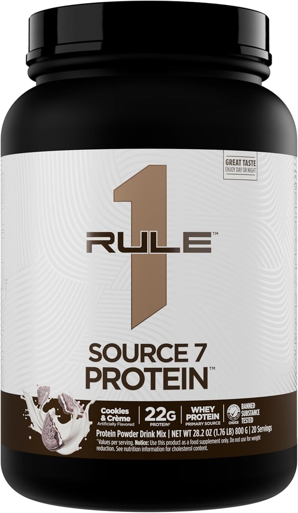 Regola 1 Fonte 7 Proteine – Decadent Flavor, Velvety Smooth Texture, 22g Anytime Protein e 10g Naturally Occurring EAAs Per Serving da 7 Premium Sources (1.8 Pounds*, Cookies & Cream)