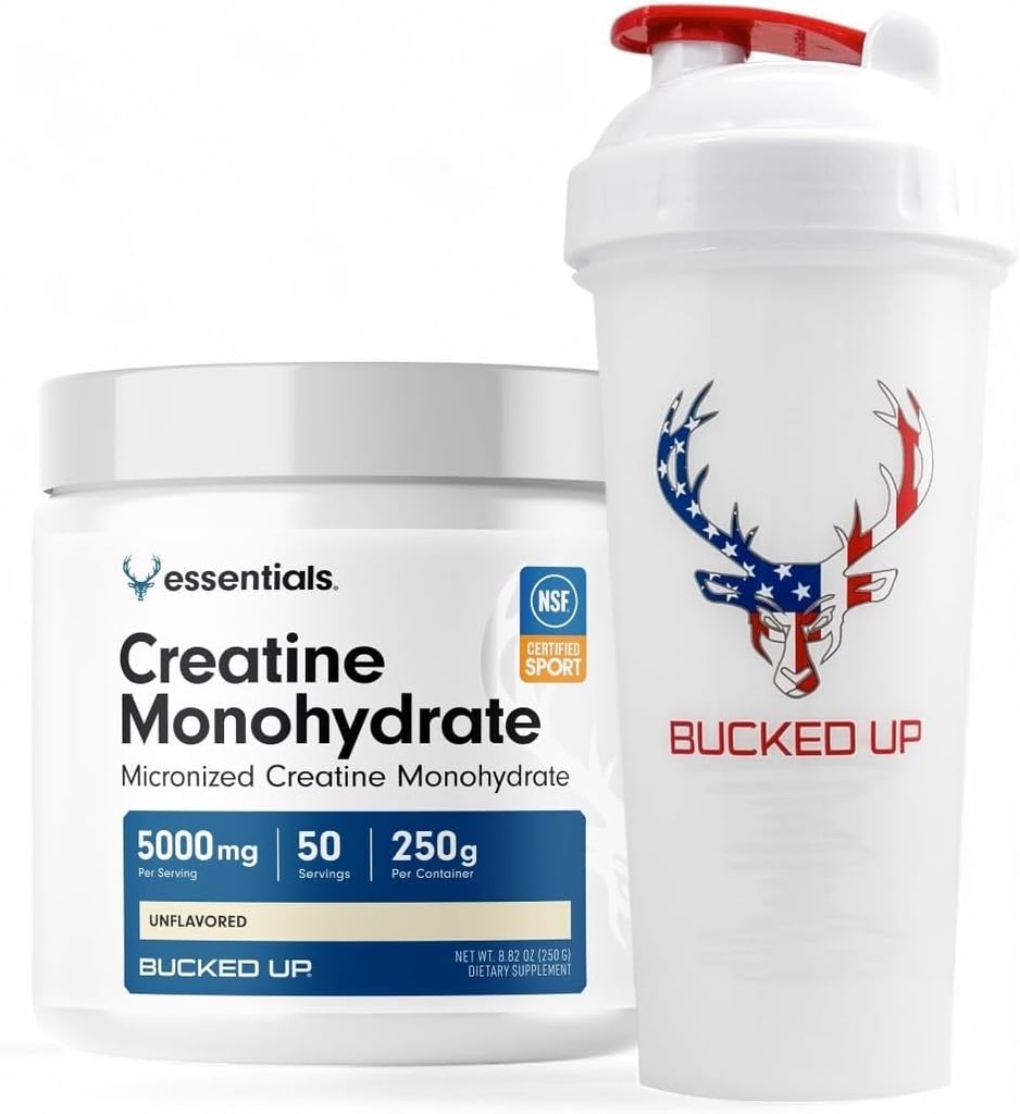Bundle Creatina & Shaker – Polvere di creatina micronizzata (250g, 50 Serve) + Bottiglia di Shaker senza BPA per miscelazione ottimale