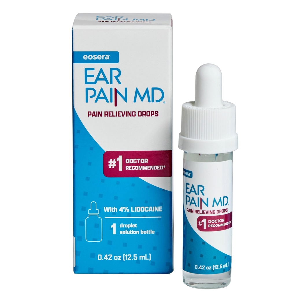Eosera Ear Pain MD® - 4% gocce di lidocaina per il sollievo massimo del dolore di resistenza - Fast-Acting, Numbing Earache Trattamento per adulti e bambini (12,5 mL)