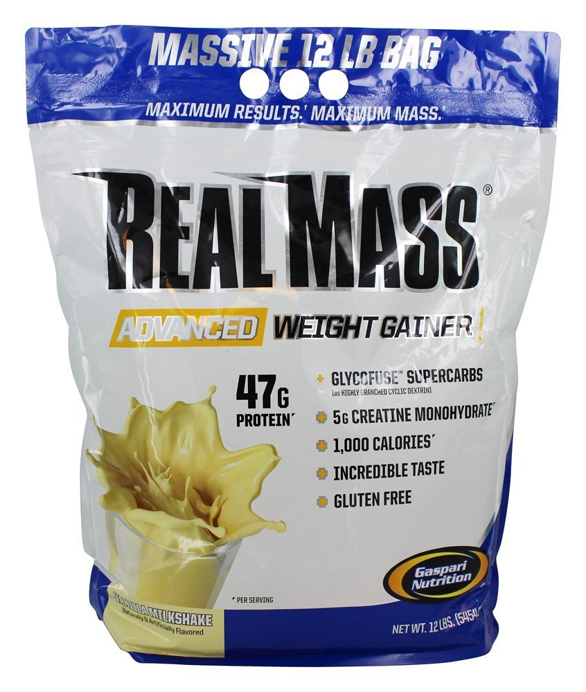 Gaspari Nutrition Messa reale: Gainer di peso avanzato, Miscela di carburo di proteine e complessi, Proteine da 50g, EAA da 16g, Senza glutine, 12 lbs (Vanilla Milkshake)