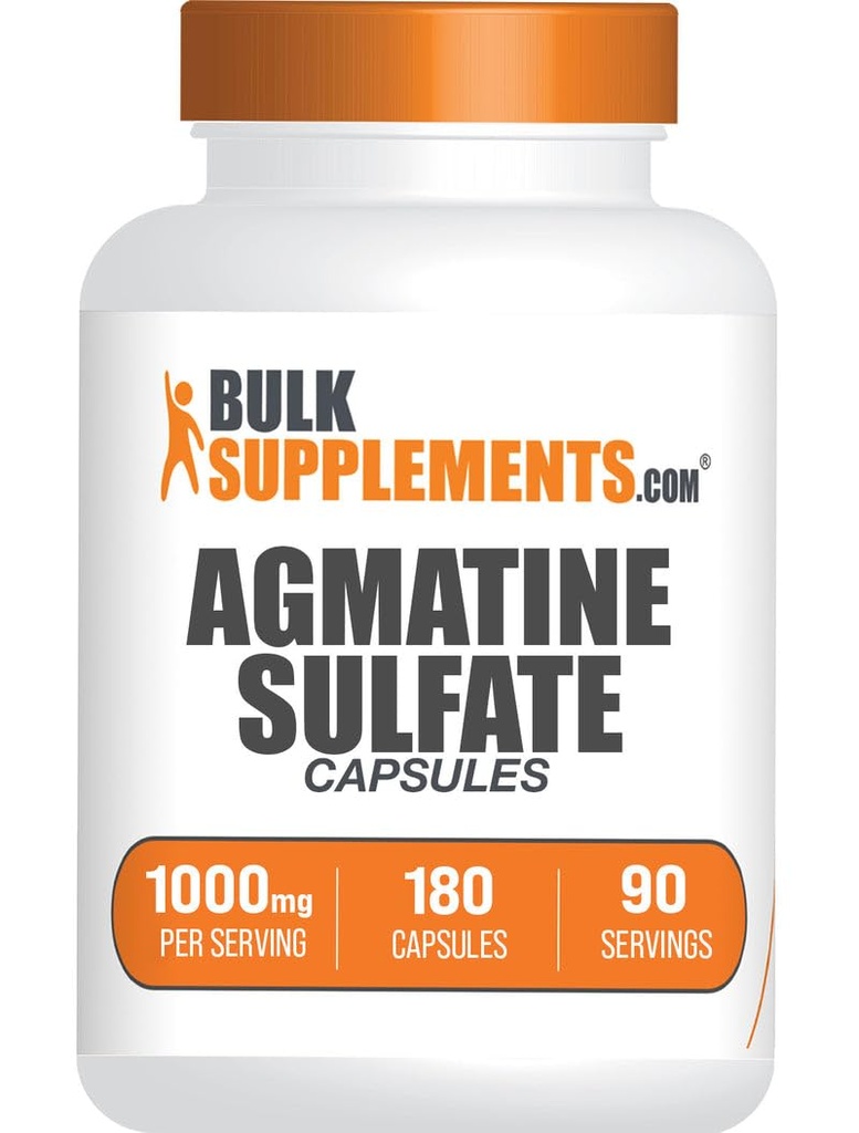 BulkSupplements.com Agmatine Sulfate Capsule - Nitric Oxide Supplement, Agmatine Supplement - Gluten Free, 2 Capsule per Serving, 180 Count (Pack of 1)
