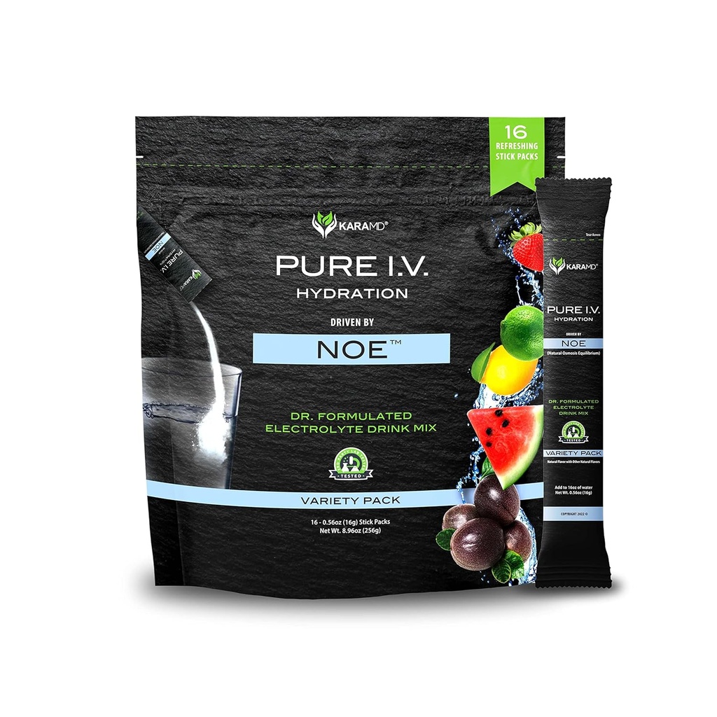 KaraMD Pure I.V. - Professionalmente formulato Electrolyte 4 Flavor Variety Powder Drink Mix – rinfrescante & Delicious Hydrating Packets with Vitamins & Minerals – 4 Flavor Variety - 1 Bag (16 Sticks)