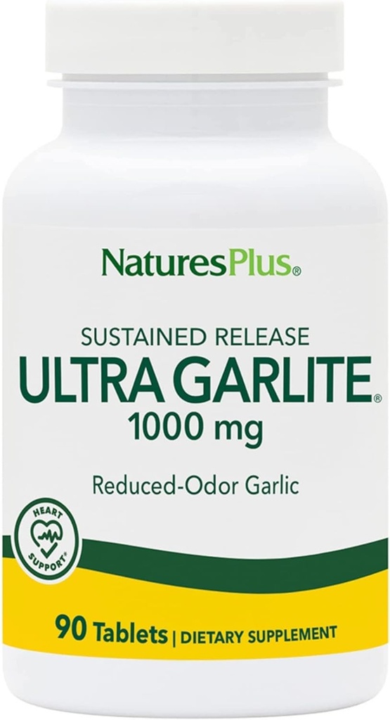 NaturesPlus Ultra Garlite 1000 mg - 90 compresse - Aglio ridotto dell'odore - Supporto nutrizionale per la difesa e la salute immunitaria gratuiti - Rilascio prolungato - 90 Serve
