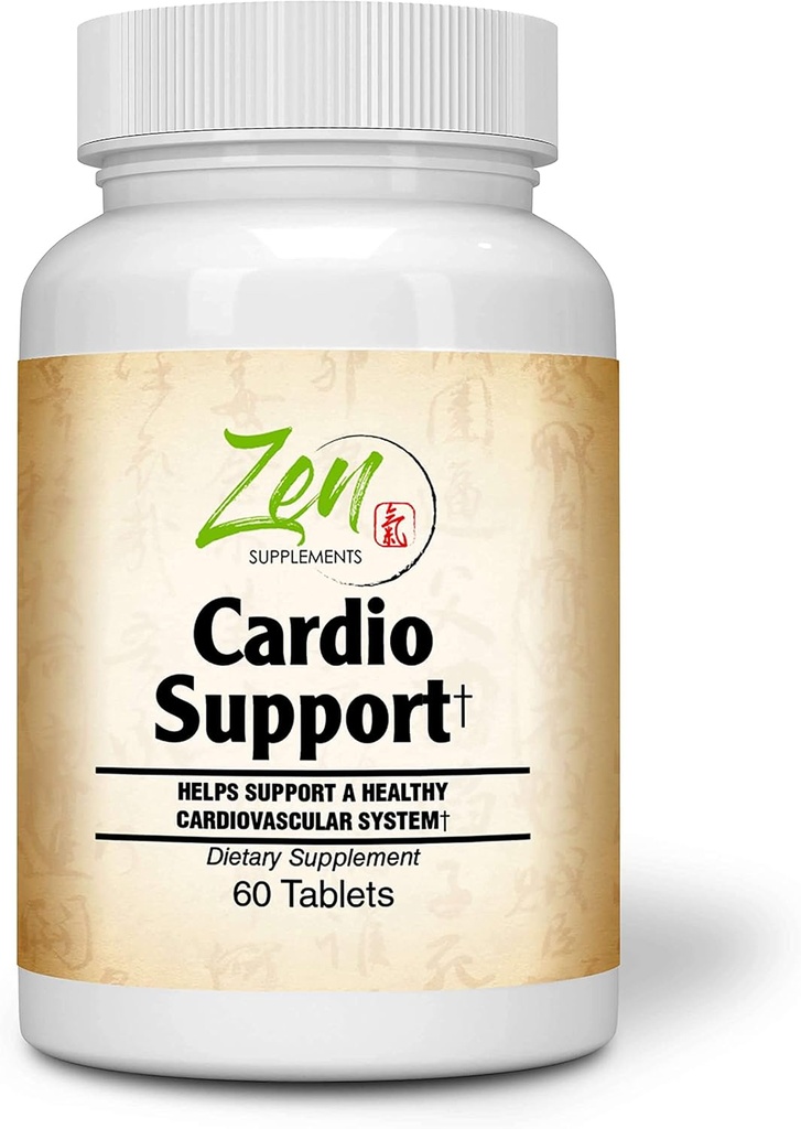 Integratori Zen - Cardio Support Plus Antiossidanti, L-Carnitina, L-Taurina, con Coenzima Q10, Hawthorn, Horsechestnut, Cayenne, Grape Seed e Vitamina E, promuove un cuore sano 60-Tabs