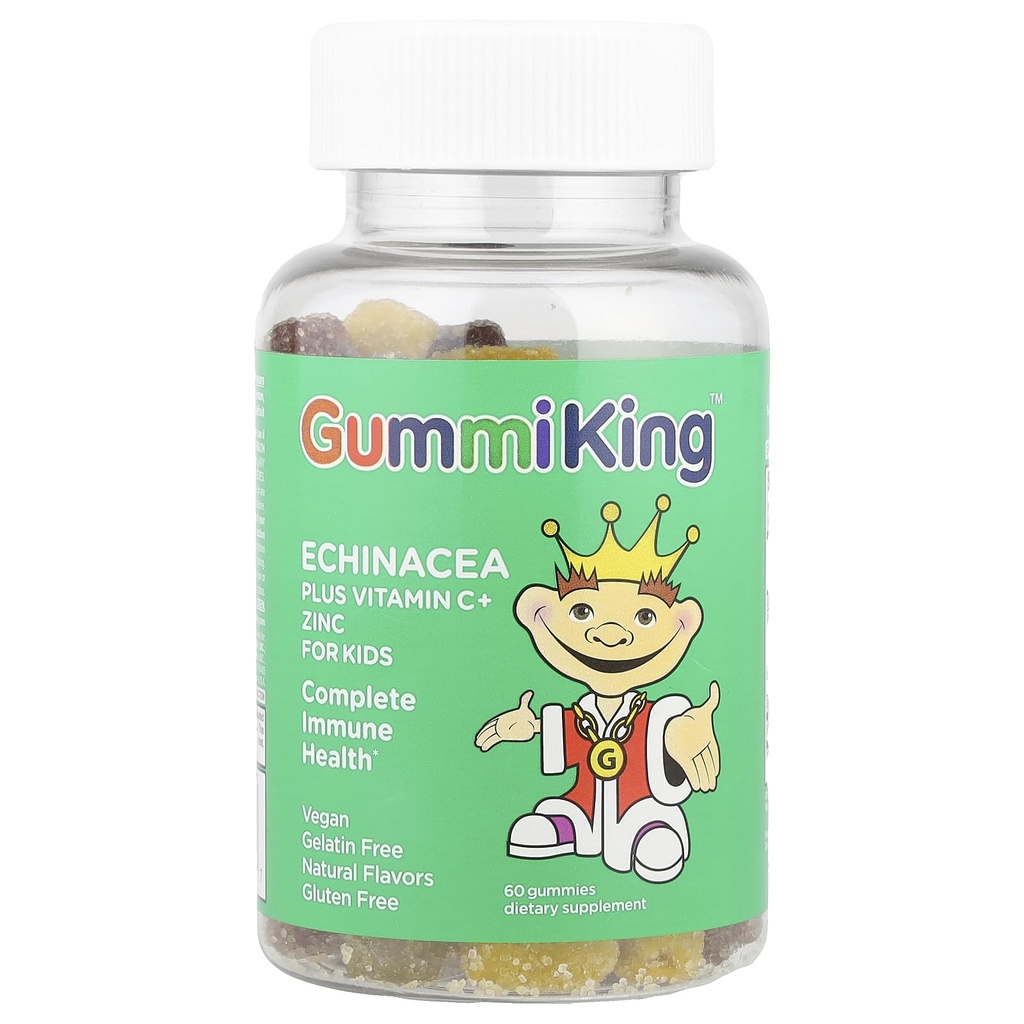 Gummi King Echinacea Plus Vitamin-C Zinc Supplemento, Fragola/Limone/Orange/Grape/Cherry/Grapefruit, 60 Conte