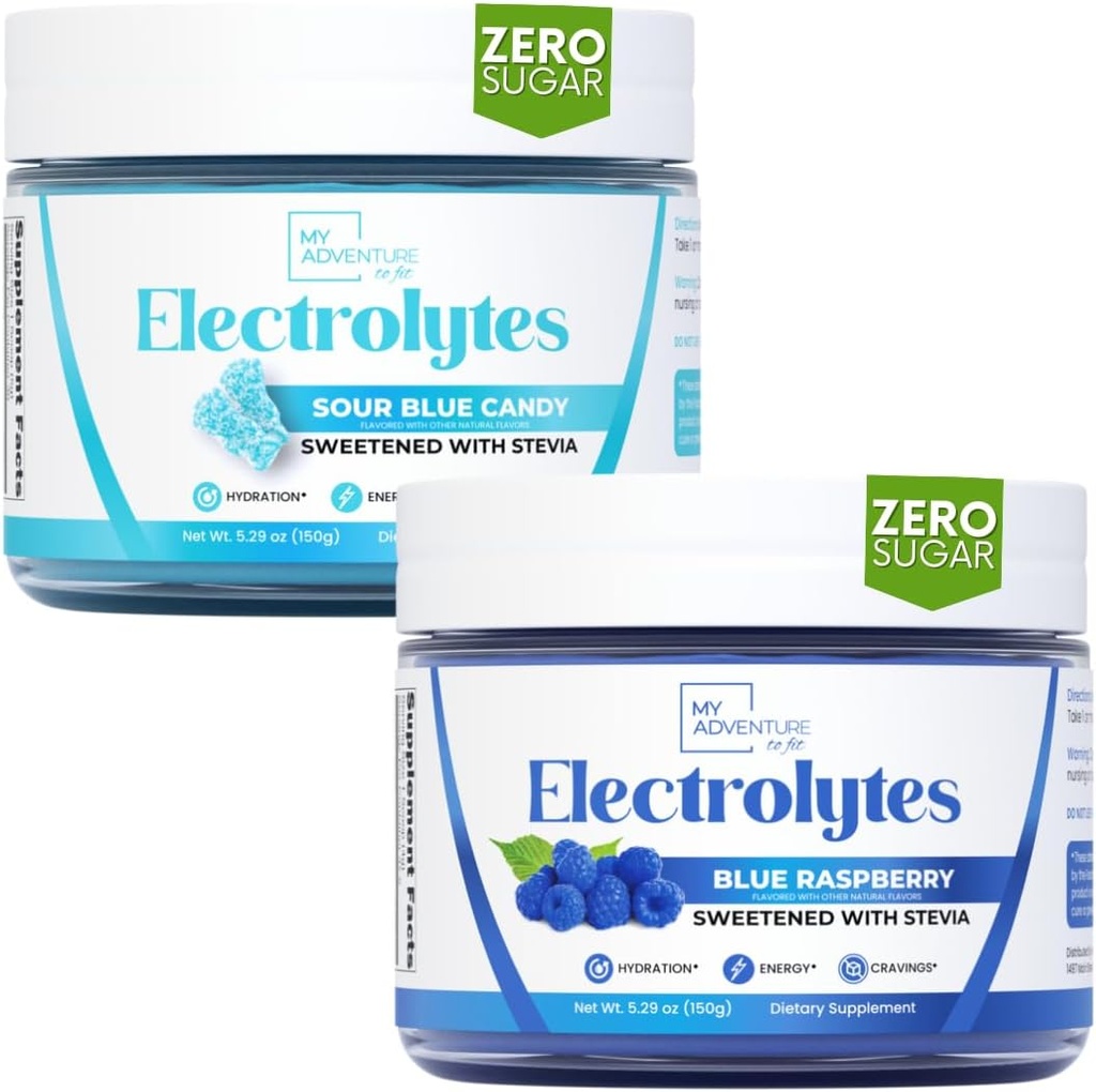La mia avventura per adattare la polvere di elettroliti di idratazione rinfrescante con zucchero zero, Bundle, blu lampone e aromi azzurri