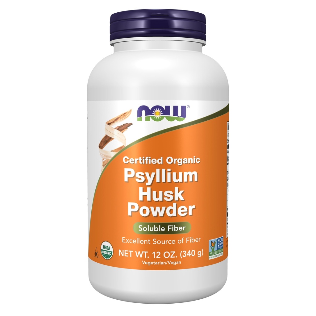 NOW Integratori alimentari, polvere di Husk di Psyllium, progetto biologico certificato, non OGM verificato, fibra solubile, 12-unce