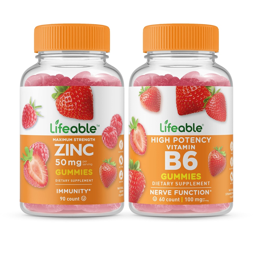 Zinco vitale 50mg + Vitamina B6, Gummies Bundle - Grande Degustazione, Integratore di vitamina, Senza glutine, OGM Libero, Gomma masticabile