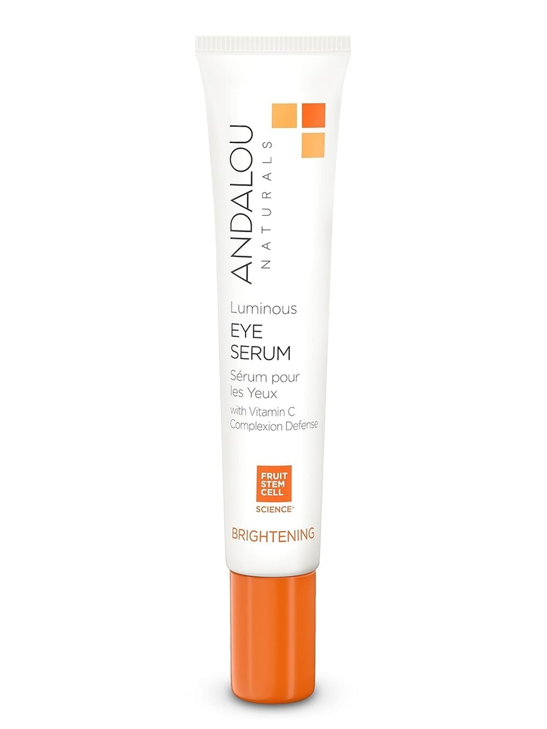 Andalou Naturals Luminous Eye Serum, Illuminating Eye Cream for Dark Circles and Puffiness, Vitamina C, Caffeine & Goji Glycopeptides per un ringiovanito, rinfrescato, Apparenza più stretta, 0.6 oncia