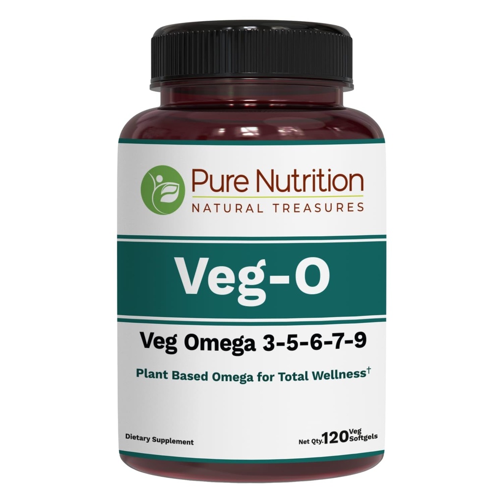 Pure Nutrition Vegan Omega 3-5-6-7-9 | 120 Softgels | 600mg per porzione di 2 Softgels | Multi Omega Supplemento per la salute generale | Non OGM | Gluten Free