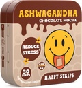 Happy Strips Organic Ashwagandha KSM 66 & GABA per Stress Rilievo, Calma, Dormire - Veloce-Attiva & Rapid-Dissolving, Cioccolato Mocha Aromaed, Organico, Vegan, Senza zucchero - 30 Conte