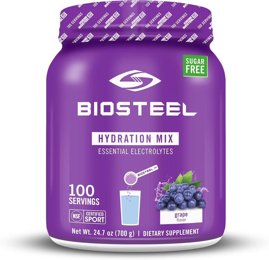 BioSteel Zero Miscela di Idratazione dello Zucchero, Grande Idratazione di Degustazione con 5 Elettroliti Essenziali, Sapore di Uva, 100 Serve per Tub