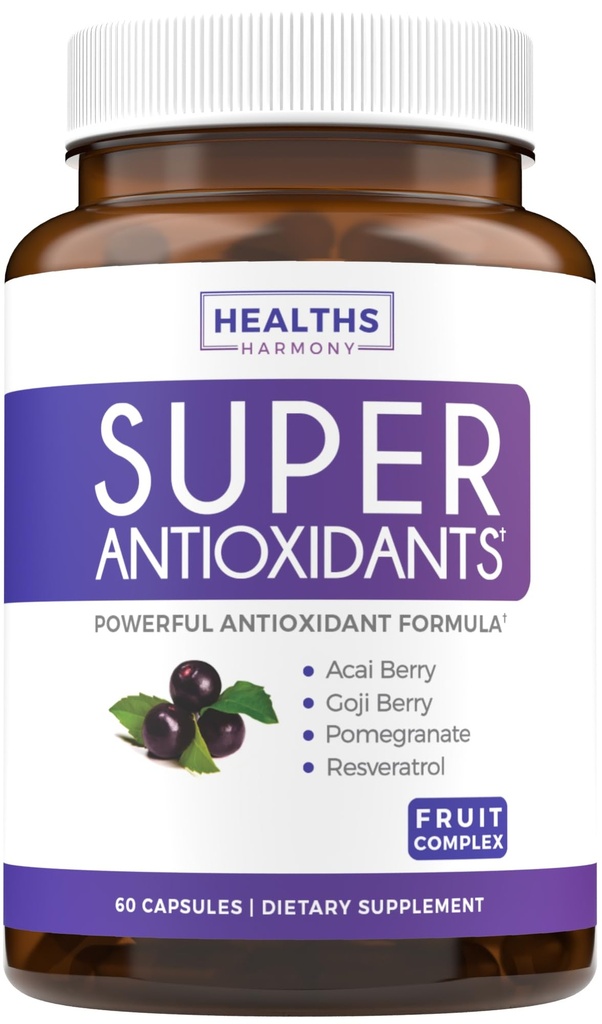 Super antiossidanti supplemento per le donne e gli uomini - Erboristeria ad alta potenza & Frutta di miscela con Acai, Goji, Melograno, Elderberry & Resveratrolo per la cura della pelle & supporto immunitario - Vegan & Non-GMO - 60 capsule