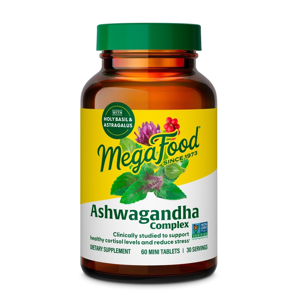 MegaFood Ashwagandha Complex (Formerly Stress Protect) - Ashwagandha Supplements Astragalus Root & Holy Basil - Vegetariano, Gluten Free, Cortisol Supplemento - 60 Mini Tablet, 30 Serve