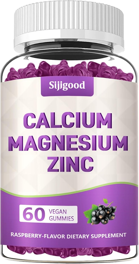 Calcio Magnesio Zinco Gummies con Vitamina C D3 K2, Gummie di Calcio per Bone, Muscolo, Calma & Zzz Supporto, Formula ad alto assorbimento con Magnesio Zinc Folate Potassium, Elderberry Flavored 60 Counts