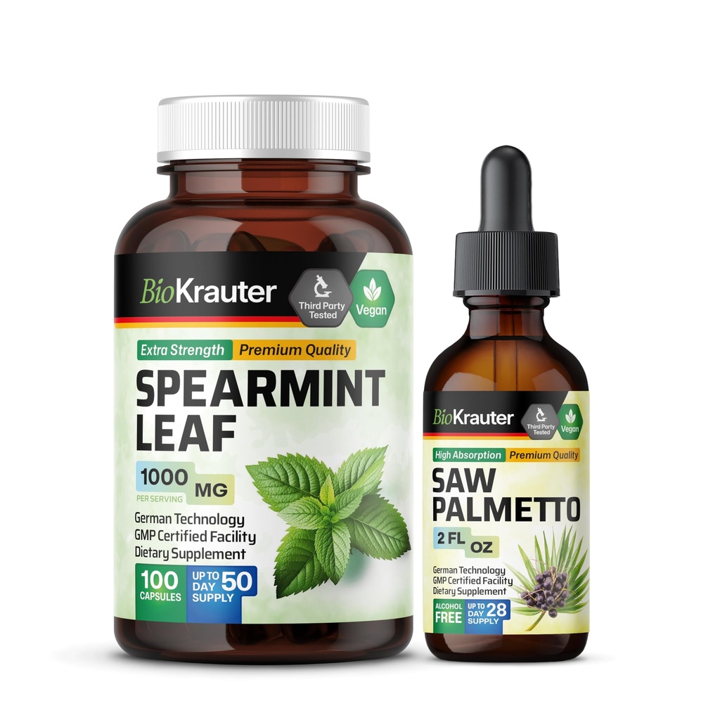 BIO KRAUTER Spearmint 100 Capsule & Saw Palmetto Tincture 2 Fl. Oz.