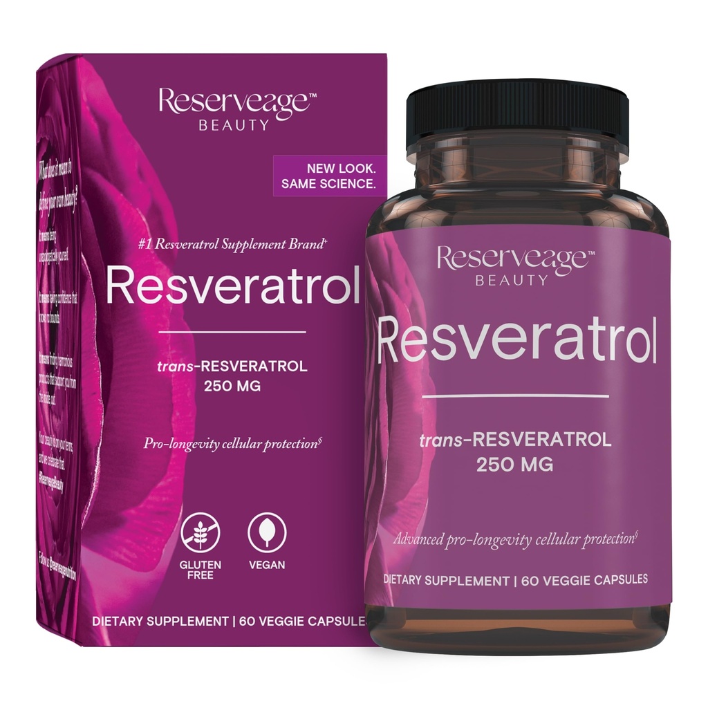 Resveratrolo di bellezza di riserva 250 mg - Miglior Trans-Resveratrolo - Vegan Antiossidante Supplemento per la salute cellulare e del cuore - aiuta l'invecchiamento sano e la salute immunitaria - 60 capsule vegetali
