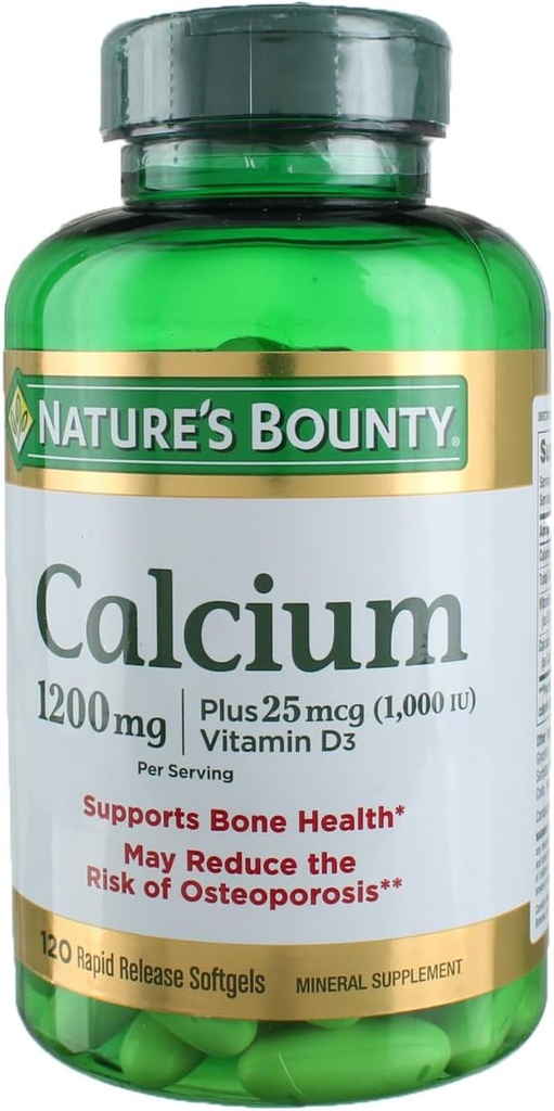 Natures Bounty Calcium Plus Vitamina D3 1200 miligram Capsule - 120 Ea, Confezione da 3