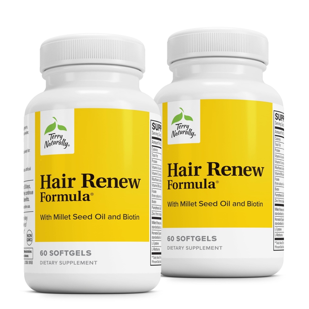 Terry Naturally Hair Renew Formula - Integratore di supporto per la crescita dei capelli con Biotin & Folic Acid - Olio per semi di miglio per il supporto di produzione della cheatina - 60 Softgels, 2 Pack