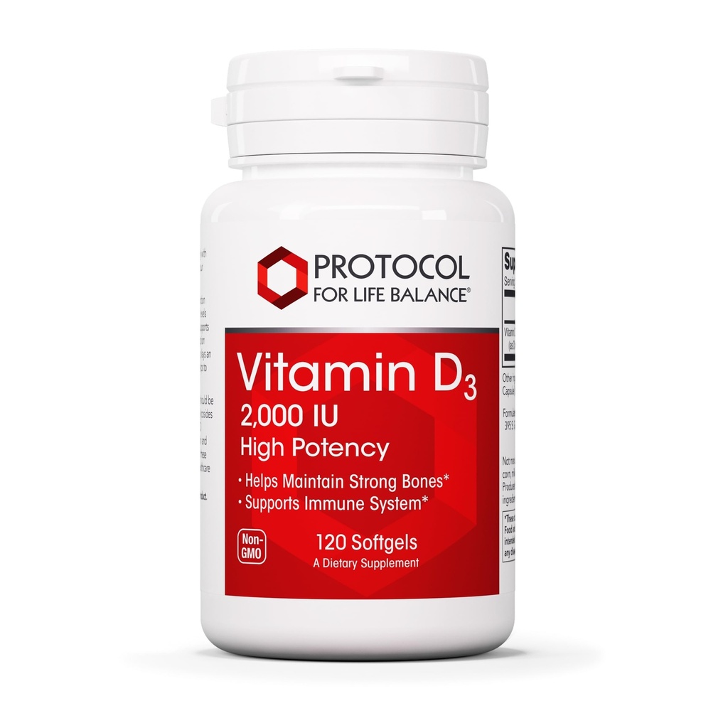 Protocollo Vitamina D3 2.000 UI - Supporto immunitario, Bones sano e denti - 120 Softgels