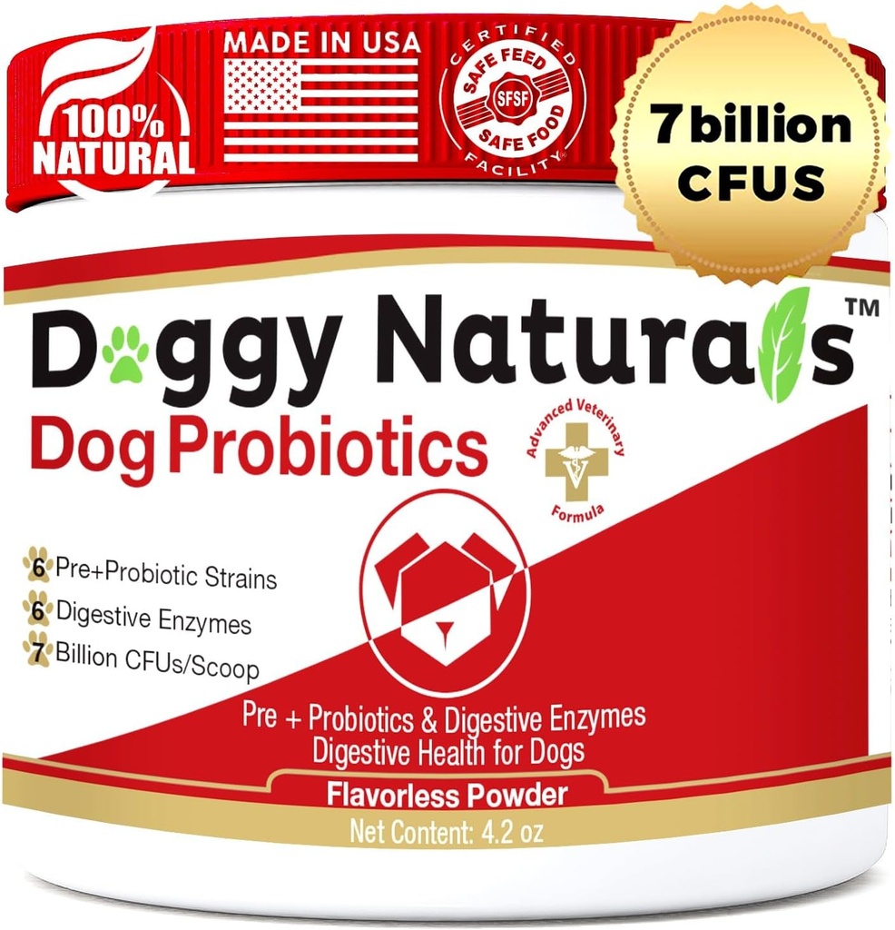 Probiotici per cani e gatti - Advanced Max-Strength Digestive Health, Aumento & Mantenere Proper Gut Flora- Tutte le Probiotici Naturali Polvere - (Made in USA) 4.2 Oz(7 Billion CFU Per Scoop)