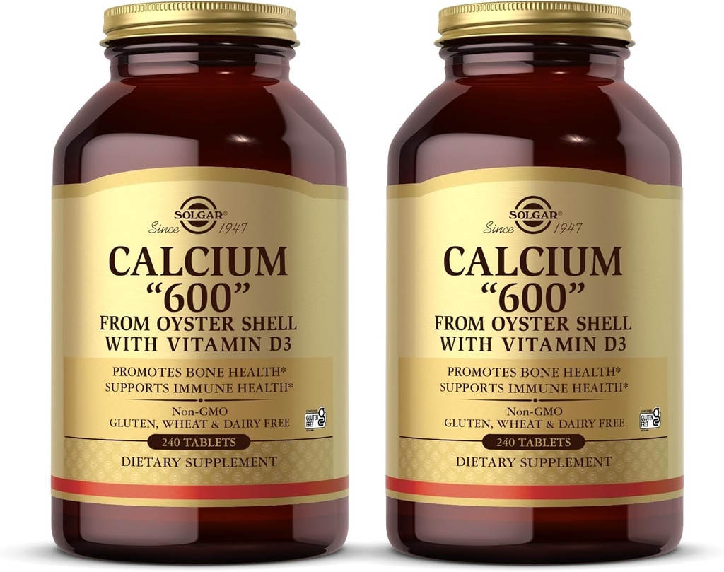 Solgar Calcium 600" - 240 compresse, Confezione da 2 - da Oyster Shell con Vitamina D3 - Non OGM, Gluten Free, Dairy Free - 240 Total Servings