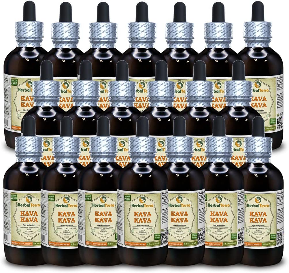 Kava Kava (Piper Methysticum) Tintura, Estratto liquido di radice secca (Nome: HerbalTerra, Proudly Made in USA) 20x4 fl.oz (20x120 ml)