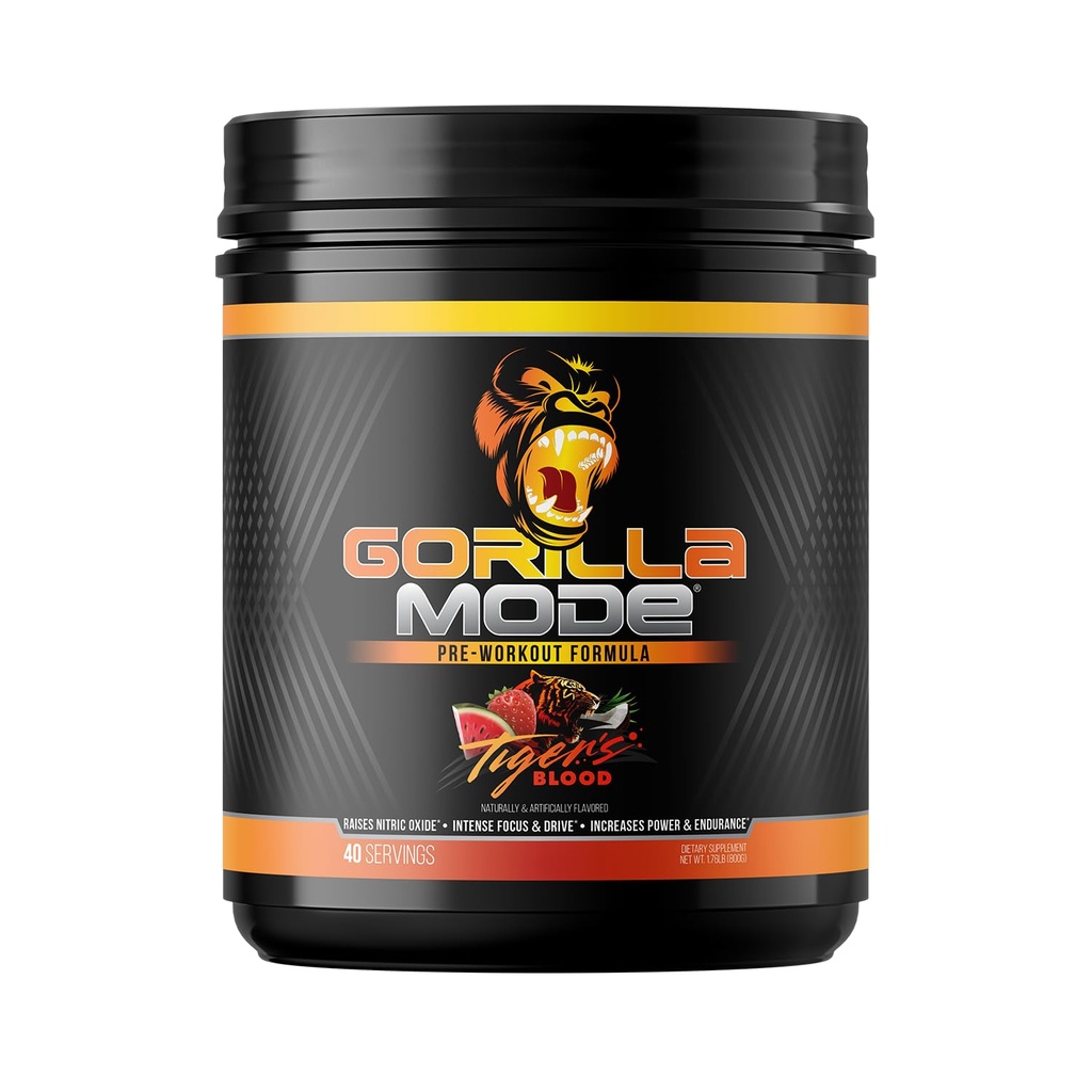 Gorilla Mind Pre Workout - Pompe di massa Laser Focus Energy Power - L-Citrulline, Creatina, L-tirosina, Betaina, Hydroprime, Alpha-GPC, 400mg Caffeina, Huperzine A - 800g (Tigers Blood)