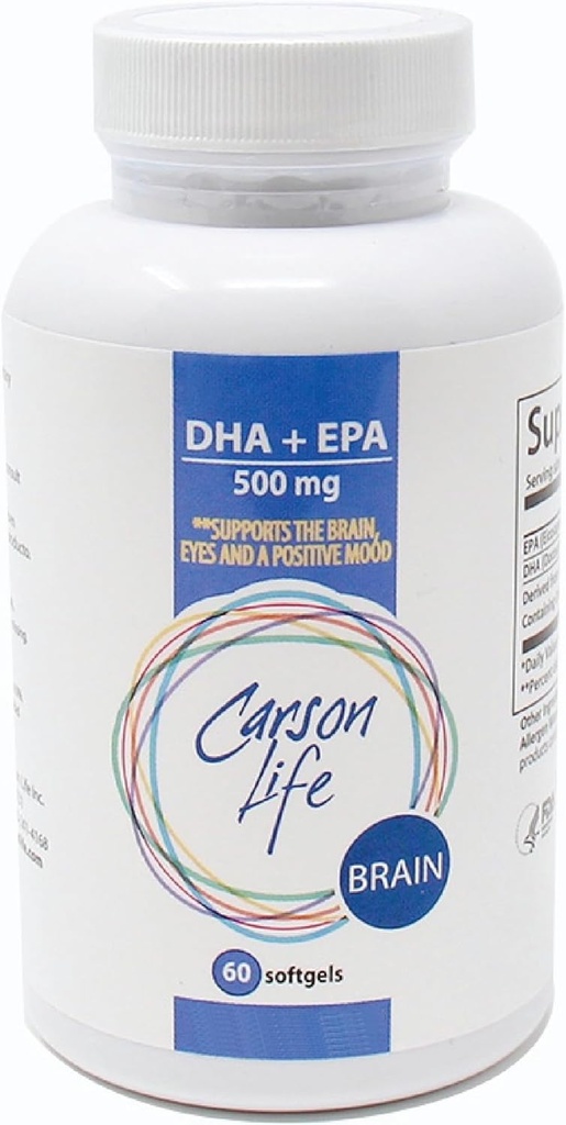 Carson Life DHA EPA Omega 3 Supplemento – Advanced EPA DHA Omega 3 Supplemento per il supporto della funzione del cervello, la memoria, la funzione degli occhi e l'umore positivo - Made in the USA - 60 Softgels
