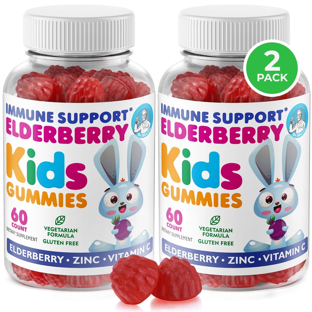 DR. MORITZ Elderberry Gummies per bambini e adulti (2 Pack) - Vitamina C di Elderberry e Zinco per bambini Supporto immunitario - Vegetariano, Gluten Free