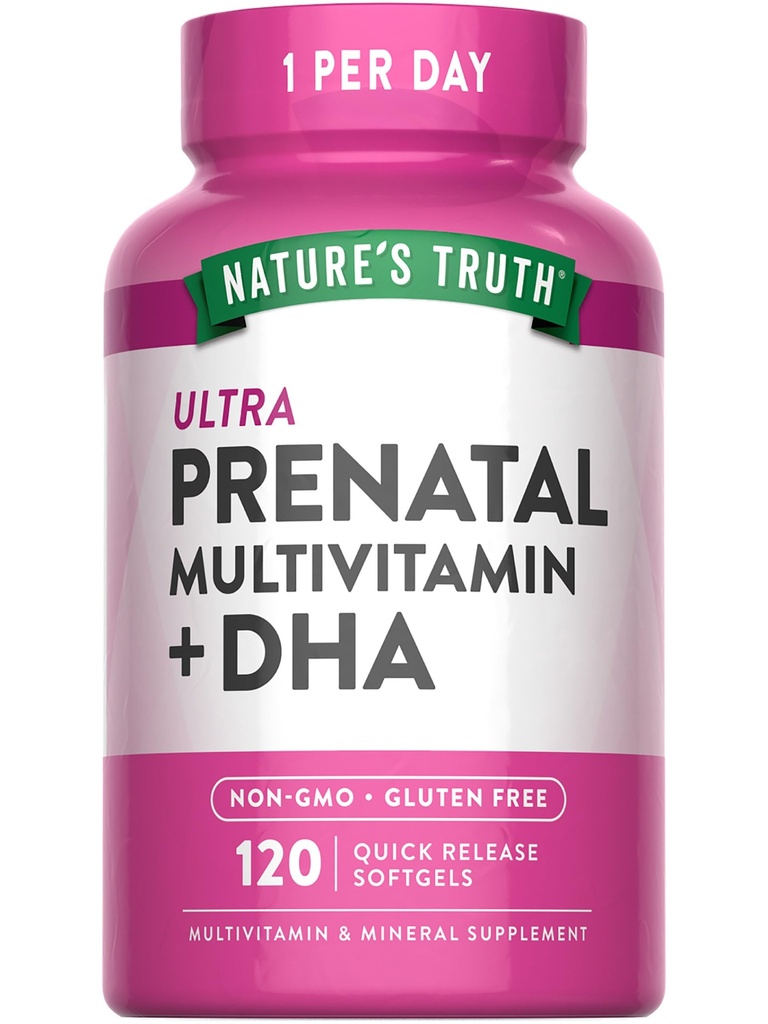Vitamina Prenatale della Verità della Natura per le Donne | 120 Softgels | Non OGM & Gluten Integratore Multivitaminico Libero con DHA e Acido Folico