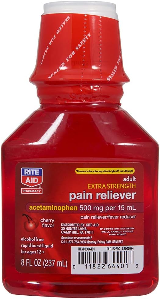 Rite Aid Adulto ad alta resistenza dolore Reliever, Ciliegia, 500mg - 8 fl oz