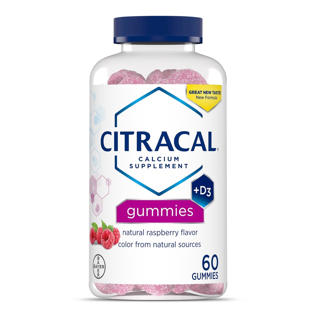 Citracal Calcium Gummies, Calcium Supplement con vitamina D3, Support Bone Salute, per età 12+, Natural Raspberry Flavor, 60 Conte