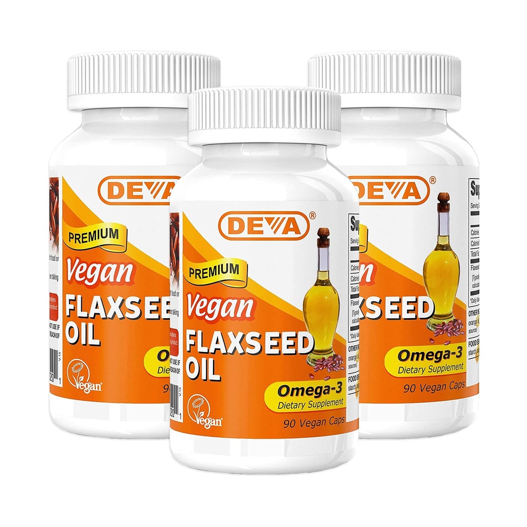 DEVA Organic Vegan Vitamins Flax Seed Oil - Ricco di Omega-3, Freddo-Pressed & Unrefined - 90 capsule (Pack of 3)