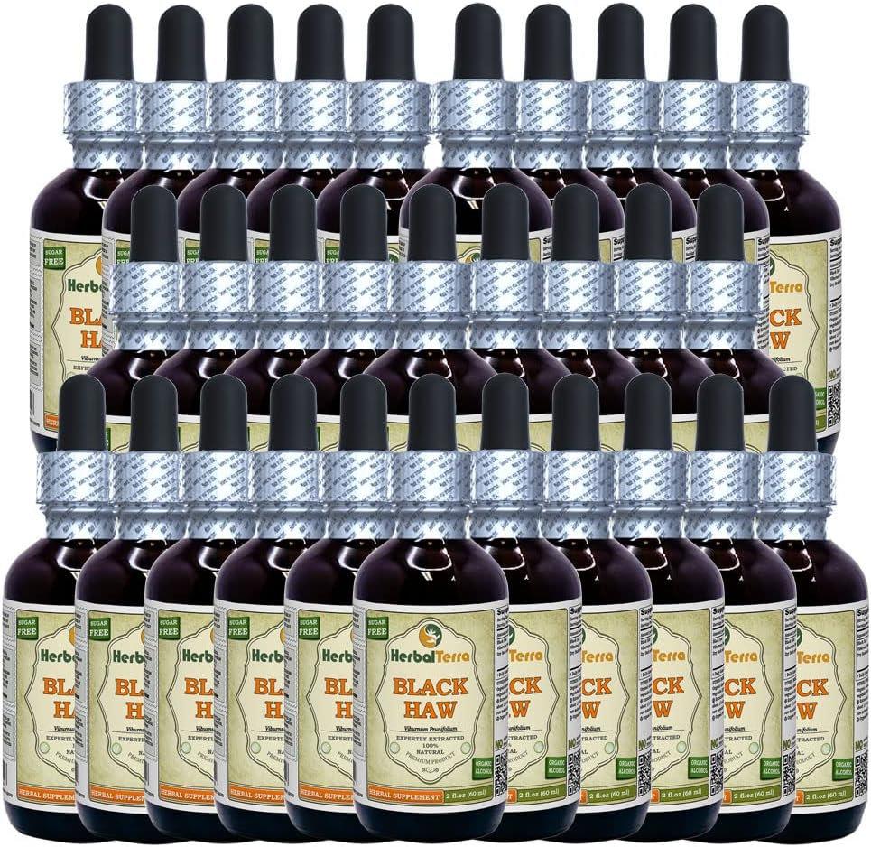 Black Haw (Viburnum Prunifolium) Tincture, Estratto liquido della corteccia secca (Nome: HerbalTerra, Proudly Made in USA) 30x2 fl.oz (30x60 ml)