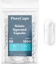 PureCaps USA - Empty Gelatin Capsules Dimensioni 00| 1.000 Pillole Separate |Clear| Certificato Non OGM | SLS, Gluten, Preservative Free