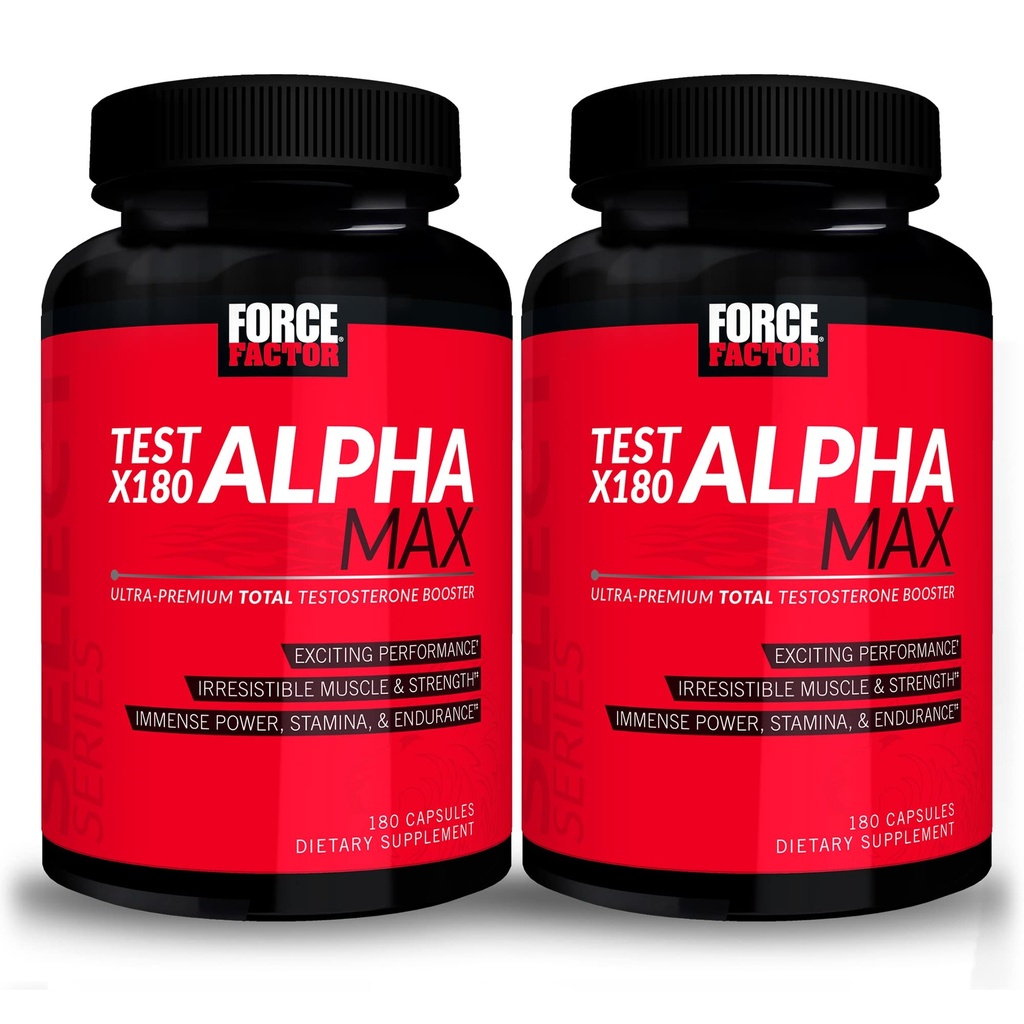 FORCE FACTOR Test X180 Alpha Max, 2-Pack, testosterone totale e ossido nitrico Booster per gli uomini con semi di fieno greco & Tribulus per aumentare il flusso sanguigno e migliorare le prestazioni atletiche maschili, 360 capsule