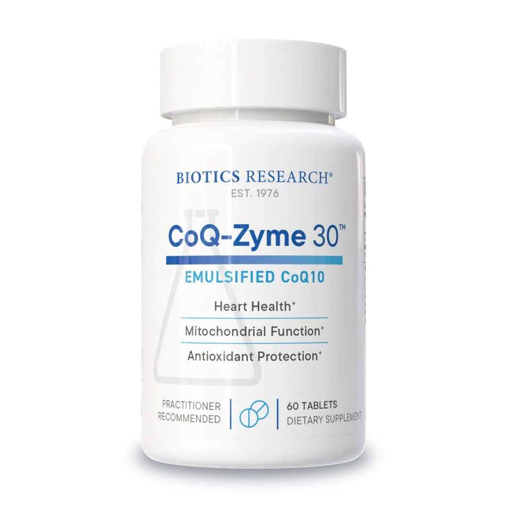 Biotics Research CoQZyme 30 Milligram di coenzima emulsionato Q10 CoQ10, fornisce Superossido dismutasi e catalasi, Due antiossidanti importanti 60 Tabs