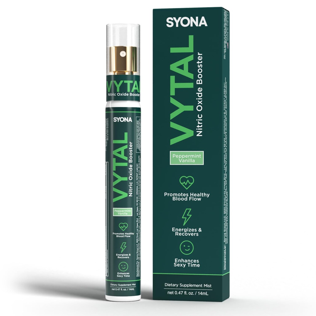 SYONA - VYTAL - Spruzzo Boosting - Cardiovascolare e cognitivo - Menta piperita e Vanilla Flavor - B12, B3, L-Arginina - Bottiglia pompa 14ml