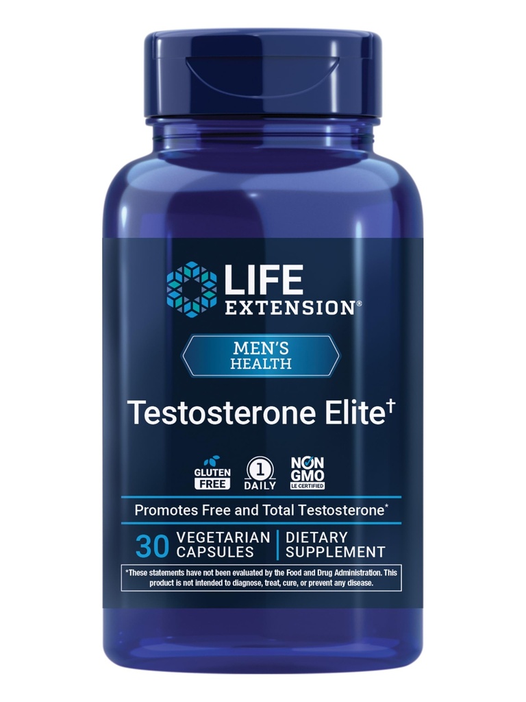 Estensione di vita Testosterone Elite – supplemento di supporto di produzione di testosterone per gli uomini - con Luteolin, Melograno e Estratto di semi di Cacao – senza glutine, non OGM, Vegetariano – 30 capsule