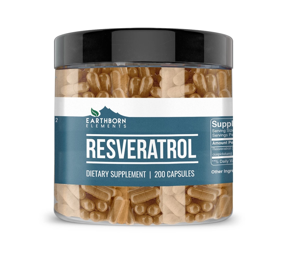 Elementi terrestri Resveratrolo 200 Capsule, Pure & Undiluted, Senza Additivi