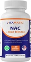 Vitamatic NAC Supplemento N-Acetyl-L-Cysteine (NAC) con estratto di cardo 50:1 - Supporta Immune, Respiratorio, Salute del fegato, 1200 mg per porzione, 120 capsule di veg