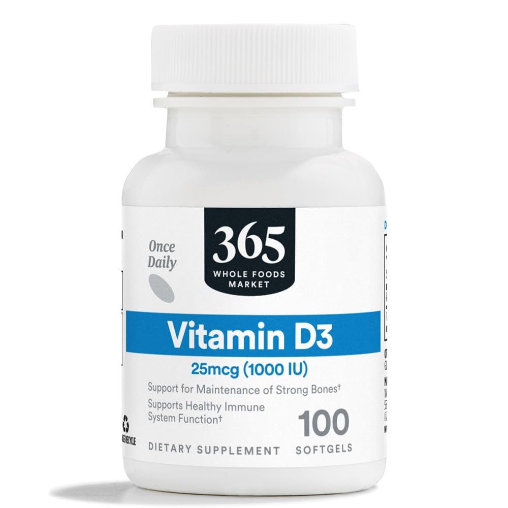 365 da Whole Foods Market, Vitamina D3 Softgels, 1000 IU, 100 CT
