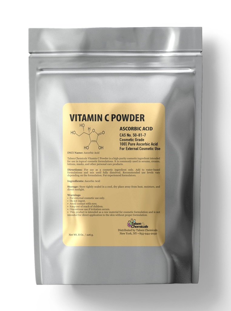 Polvere di vitamina C pura organica (8 Oz / 226 g) Polvere di acido ascorbico potente antiossidante per la cura della pelle fai da te