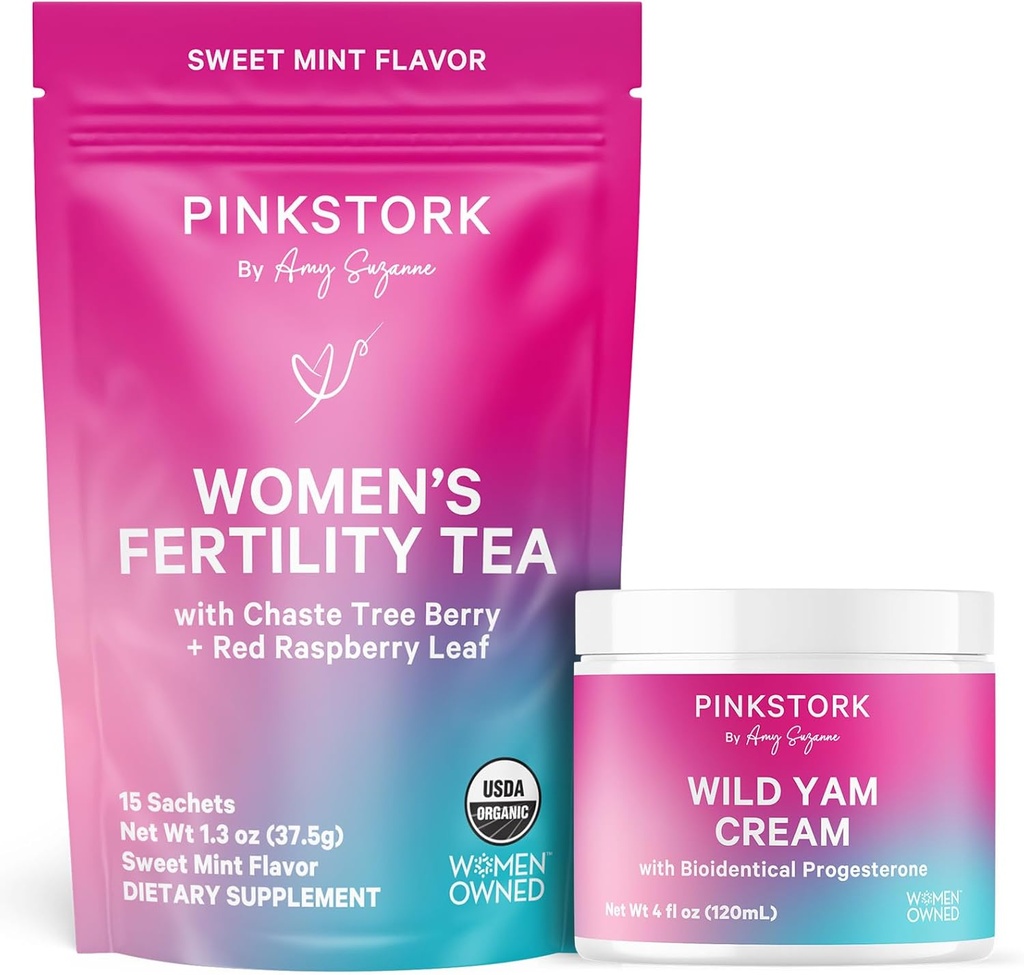 Crema di fertilità di cicogna rosa e Yam Selvatico per le donne, fertilità, ovulazione, concezione e equilibrio di ormone per le donne con Chaste Tree Berry (Vitex) - Duo