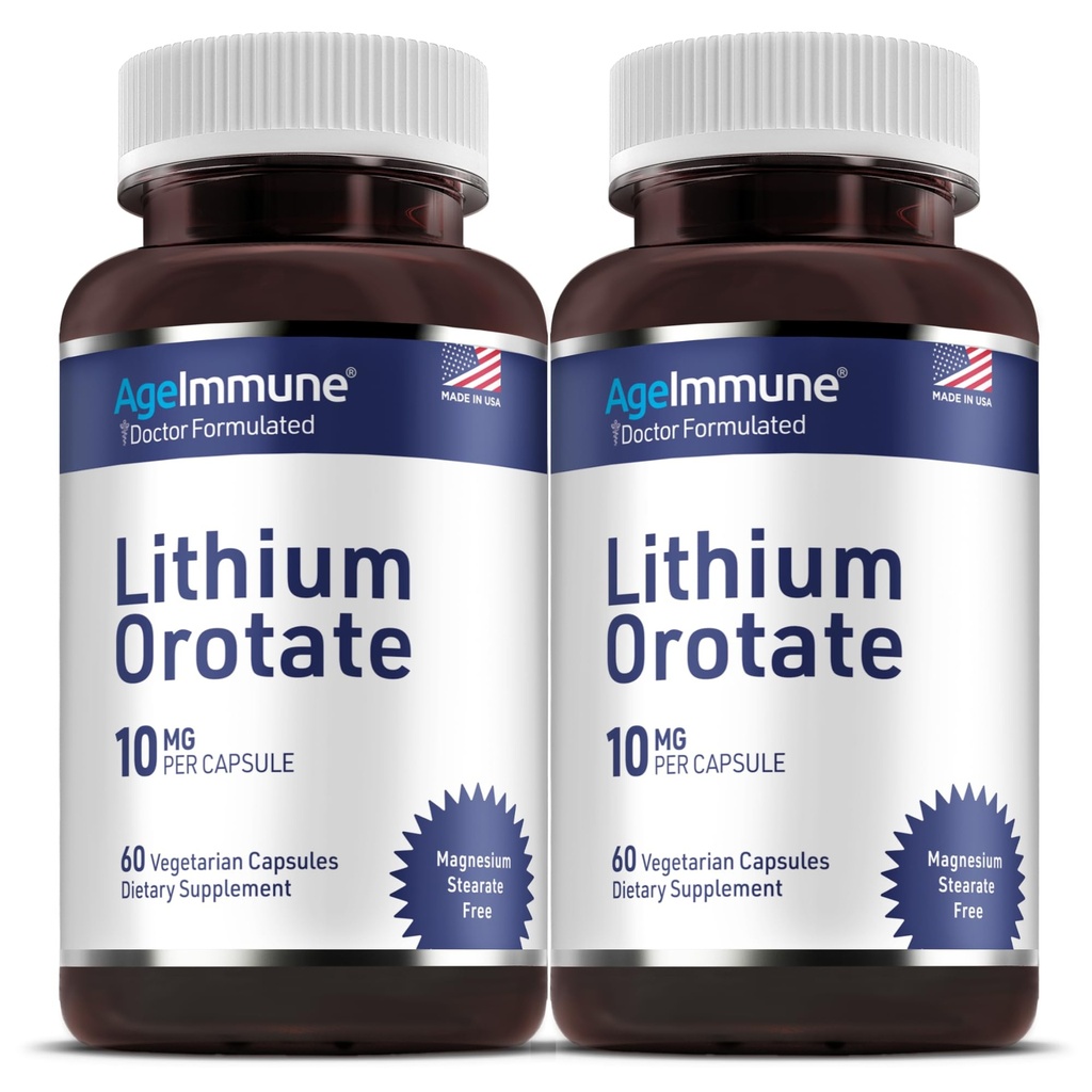 Lithium Orotate Supplemento 10mg, 60 capsule vegetariane. Supporta memoria e benessere emotivo. Magnesio Stearato Supplementi gratuiti. (2)